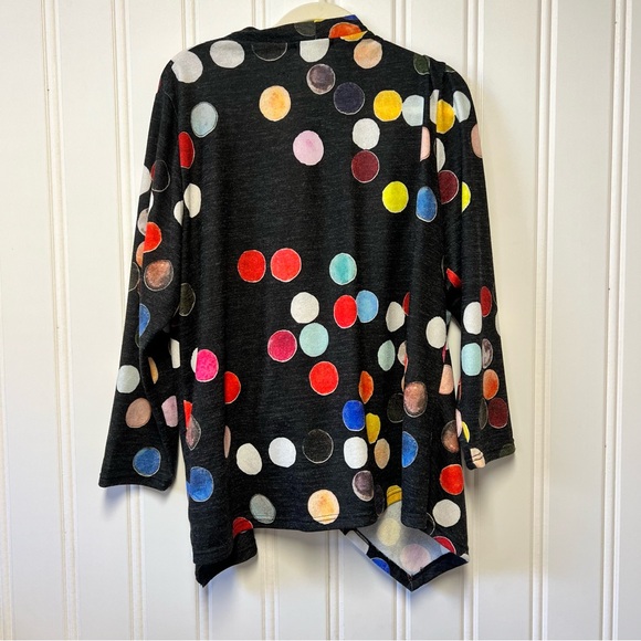 Trisha Tyler one X polkadot cardigan black colorful print asymmetrical knit - Picture 6 of 6